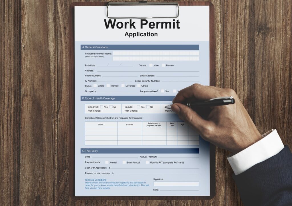 Film staff work permit application with health policy